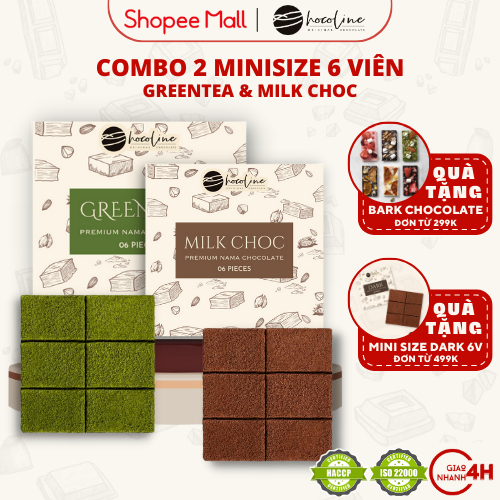 Socola Tươi Chocoline Vị Matcha Trà Xanh, Vị Sữa Milk Choc - Combo 2 hộp 6 Viên