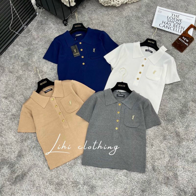 Áo len nút tay ngắn phối túi ngực