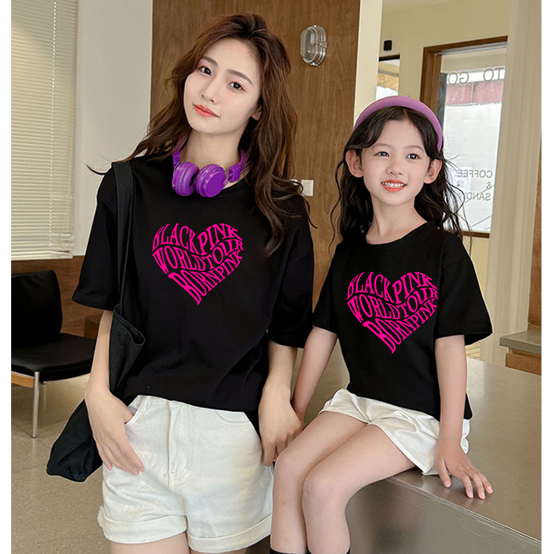 Áo Thun Cặp Mẹ Con Gia Đình In Họa Tiết Tim Hồng BLACKPINK Đáng Yêu 20kg-50kg mang xinh xắn hot 2023 KIDS GENZ