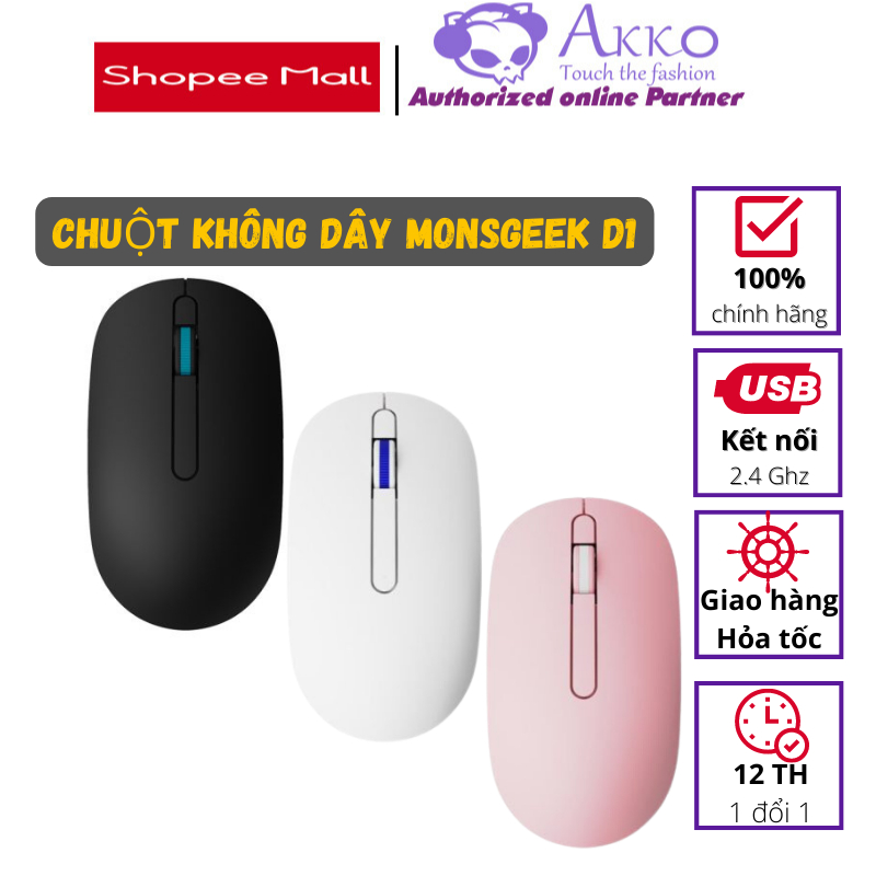 Chuột không dây MonsGeek D1 (2.4Ghz – Đen / Trắng / Hồng)