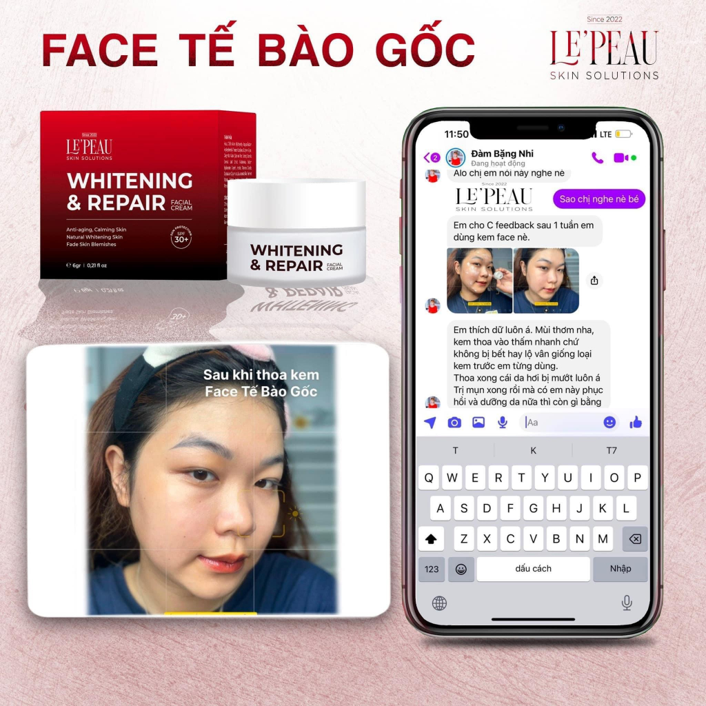Kem Face Tế Bào Gốc Men Sake Dưỡng Trắng Da Căng Bóng, Mờ Thâm LEPEAU VIETNAM