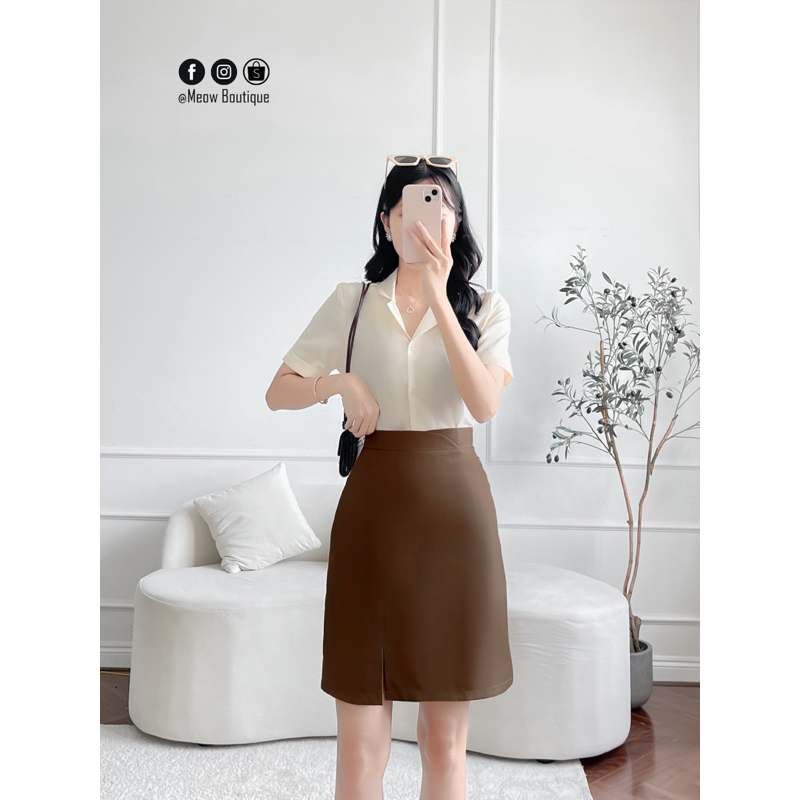 Váy Công sở Lưng Tròn Xẻ Trước dáng chữ A size XS - XXL Meow Boutique
