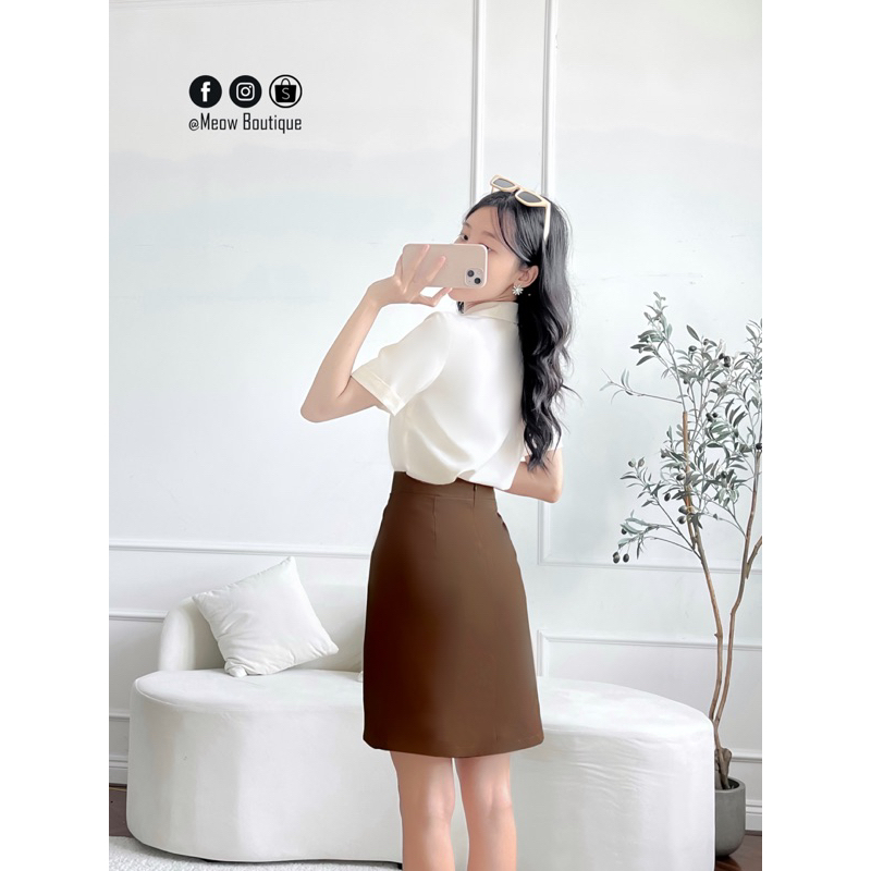Váy Công sở Lưng Tròn Xẻ Trước dáng chữ A size XS - XXL Meow Boutique