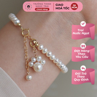 Vòng Tay Ngọc Trai 6ly Charm Dấu Chân Titan Dễ Thương, Tinh Tế - Ngọc Trai Trường Thịnh