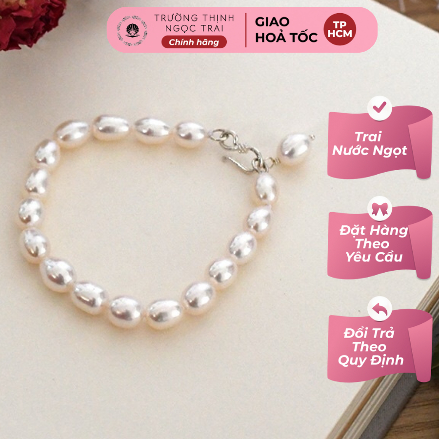 Vòng Tay Ngọc Trai Hạt Trắng 8ly Khóa Bạc - Ngọc Trai Trường Thịnh