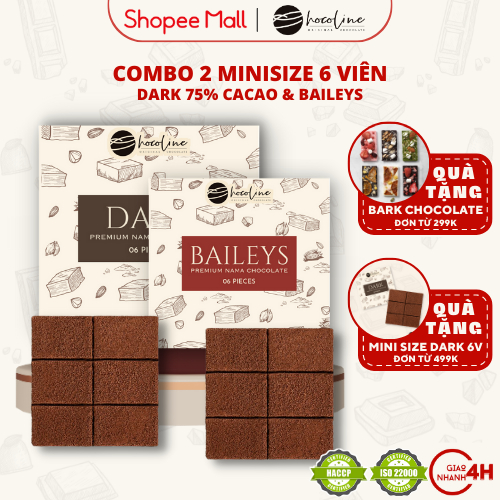 Socola Tươi Nama Nguyên Chất Chocoline Vị Dark & Vị Kem Sữa Bailey - Combo 2 Hộp Mini 6v/hộp