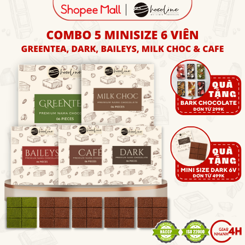 Socola Tươi Chocoline Combo 5 Hộp Mini Vị Sữa Milk Choc, Matcha, Cà Phê, Kem Sữa Baileys, Dark - Hàng Chính Hãng