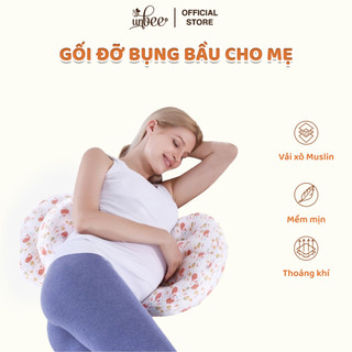 Gối Bầu Cánh Tiên Unbee Giảm Đau Lưng, Chất Vải Thô Hoa Cao Cấp Kèm Bông, Nâng Đỡ Bụng, Đem Lại Giấc Ngủ Ngon - GB001