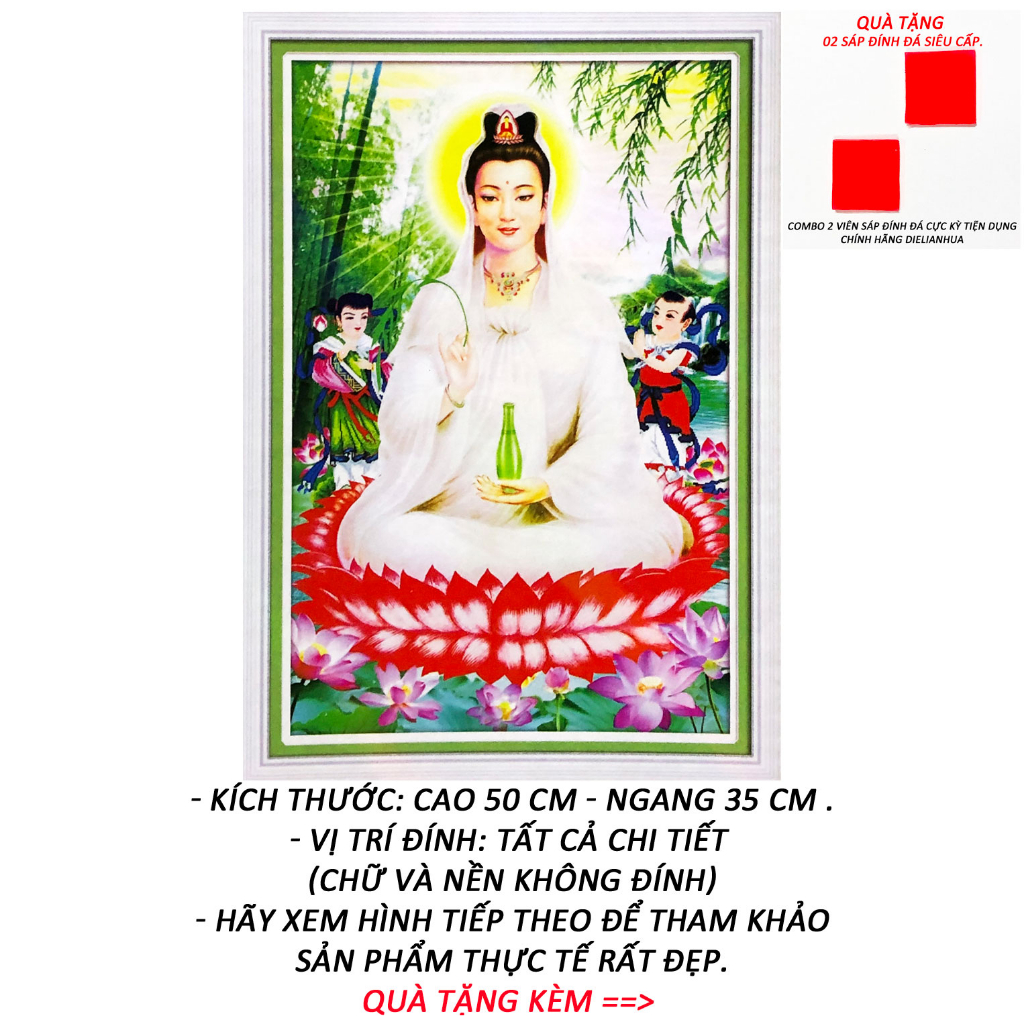 Tranh Đính Đá Tự Làm - Quán Thế Âm Bồ Tát Và Đồng Tử 09 - Tranh Minh Hiền (TỰ ĐÍNH ĐÁ)