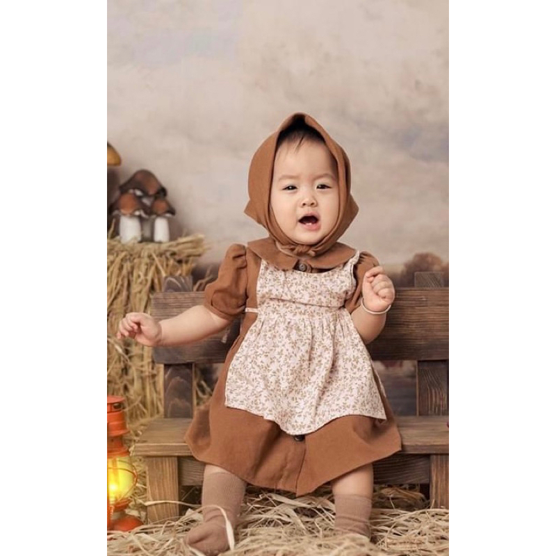 Set Đầm linen vintage kèm khăn