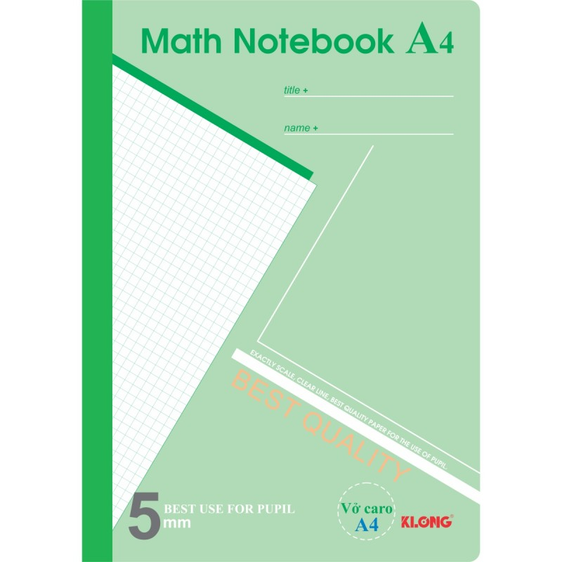 Vở Caro Math Notebook A4 200 trang Klong 298 / Vở Caro 5x5mm học toán và tiếng Trung kích thước 210 x 297 mm