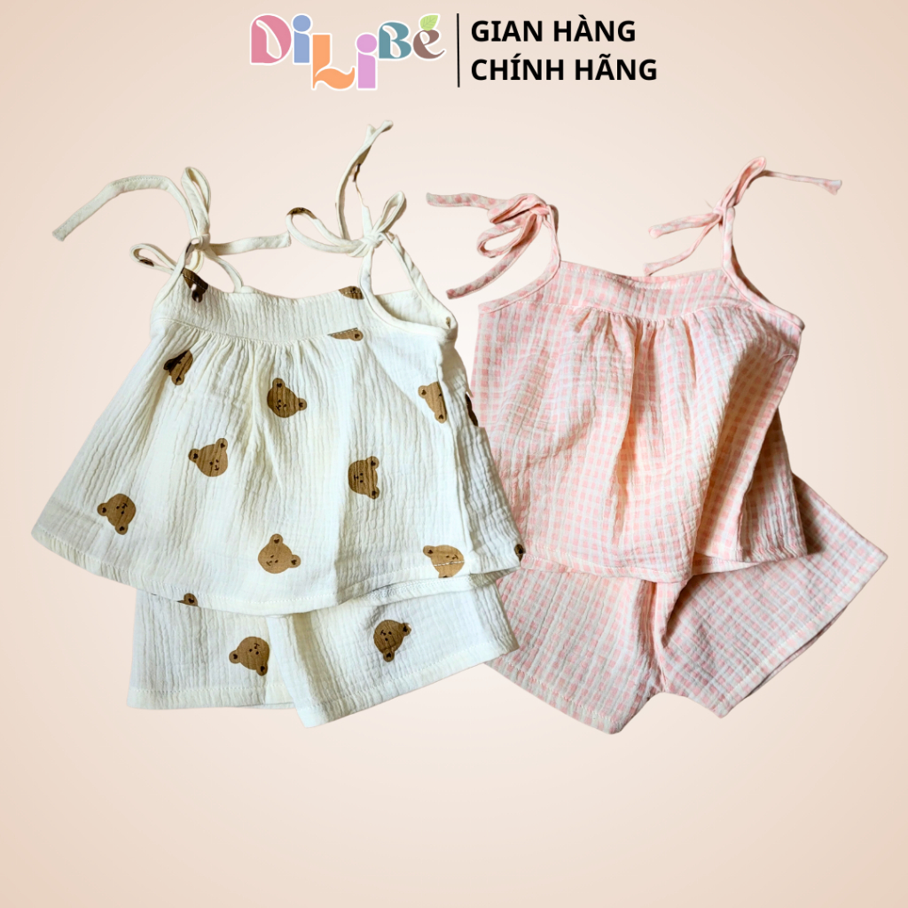 Đồ bộ áo 2 dây DILIBÉ họa tiết dễ thương Vải Muslin Cao Cấp cho bé gái