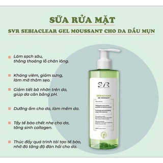 SVR sữa rửa mặt cho da dầu mụn 400ml
