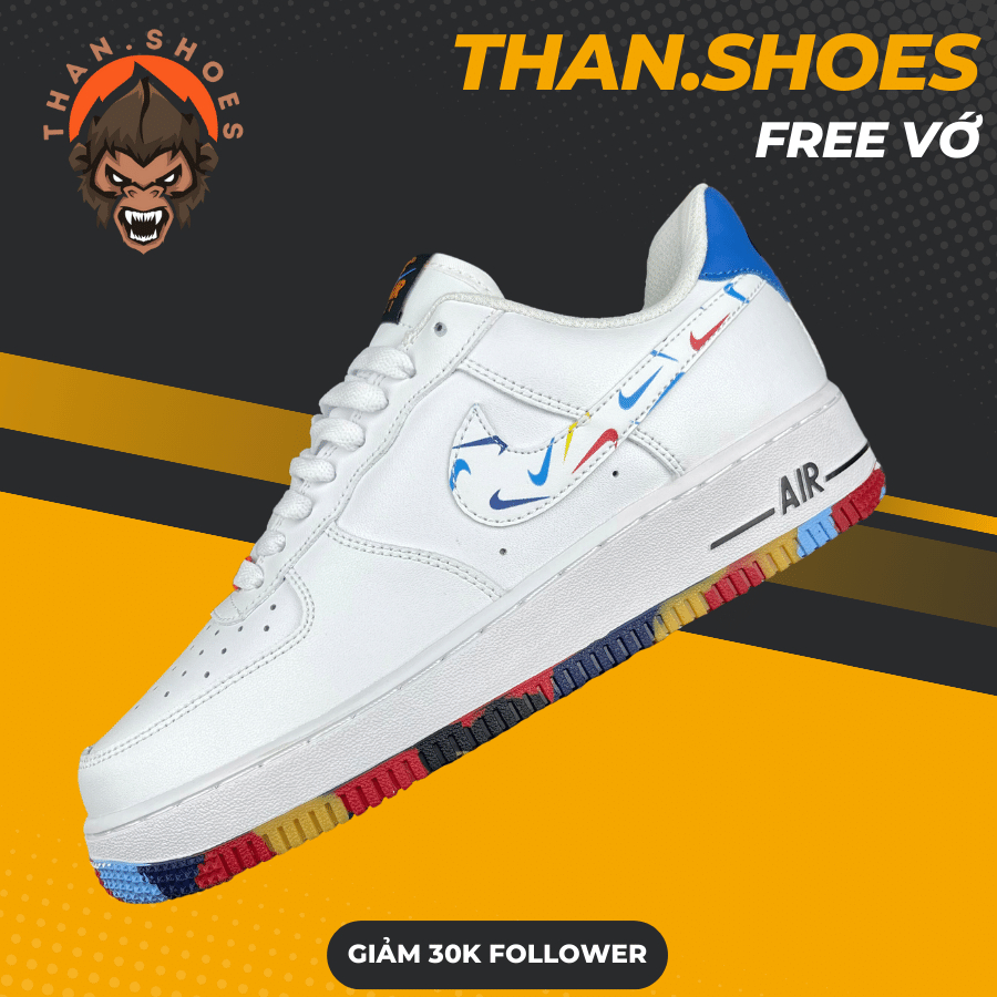 Giày AF1 LV8 GS Swoosh Pack, AF1 Trắng Gót Xanh Đế 7 Màu - Than.Shoes