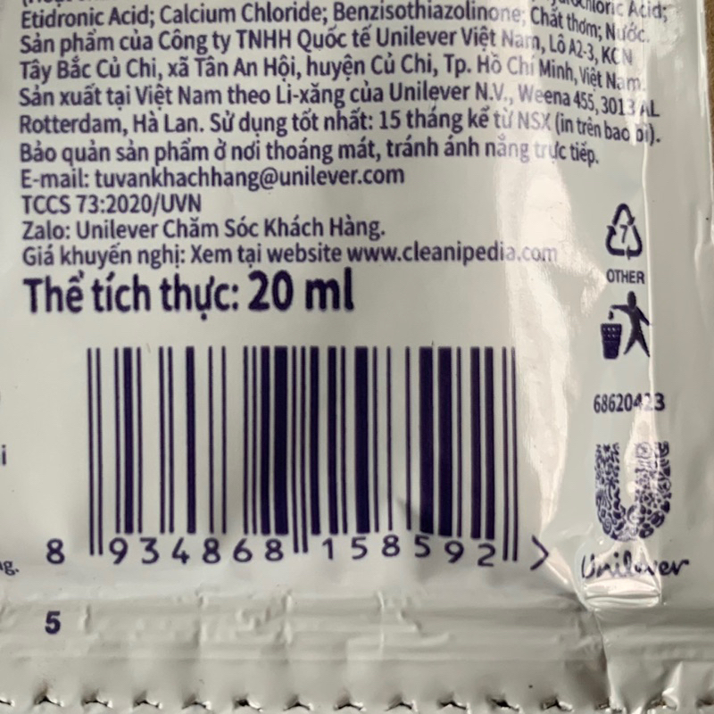 Dây 10 gói Nước xả comfort cho da nhạy cảm 20ml