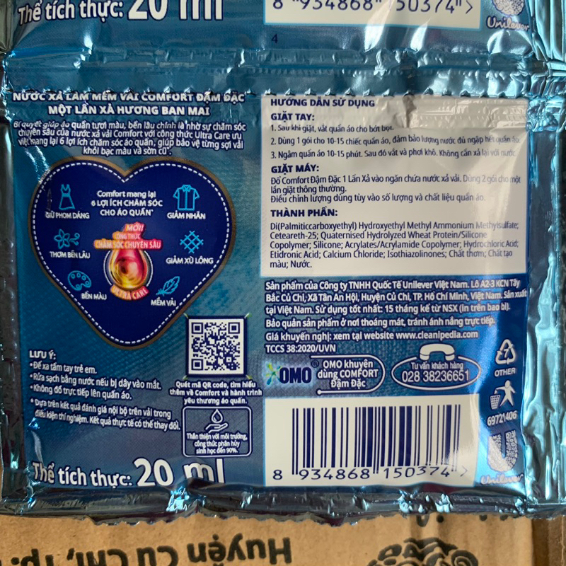 Dây 10 gói nước xả vải Comfort hương Ban Mai 20ml