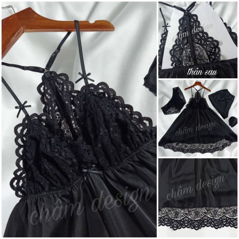 váy đen ren lưng tam giác gắn 3 nơ nhỏ. Hàng thiết kế độc quyền tại shop