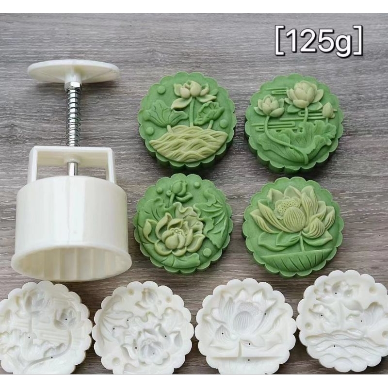Set khuôn trung thu lò xo 4 mặt hoa 4d size 125g( nhiều mẫu 2023)