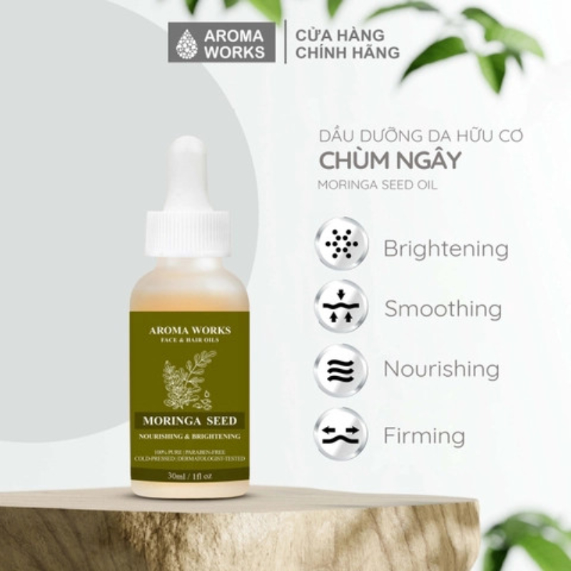 Dầu hạt Chùm ngây Aroma Works Moringa Seed Face & Hair Oil cấp ẩm, sáng da, mờ nám, mờ nếp nhăn