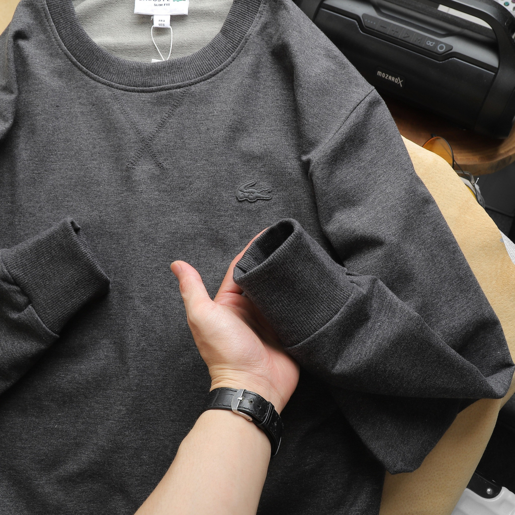 Áo thun nỉ dài tay unisex, áo sweater chất thun nỉ da cá, logo thêu LC10