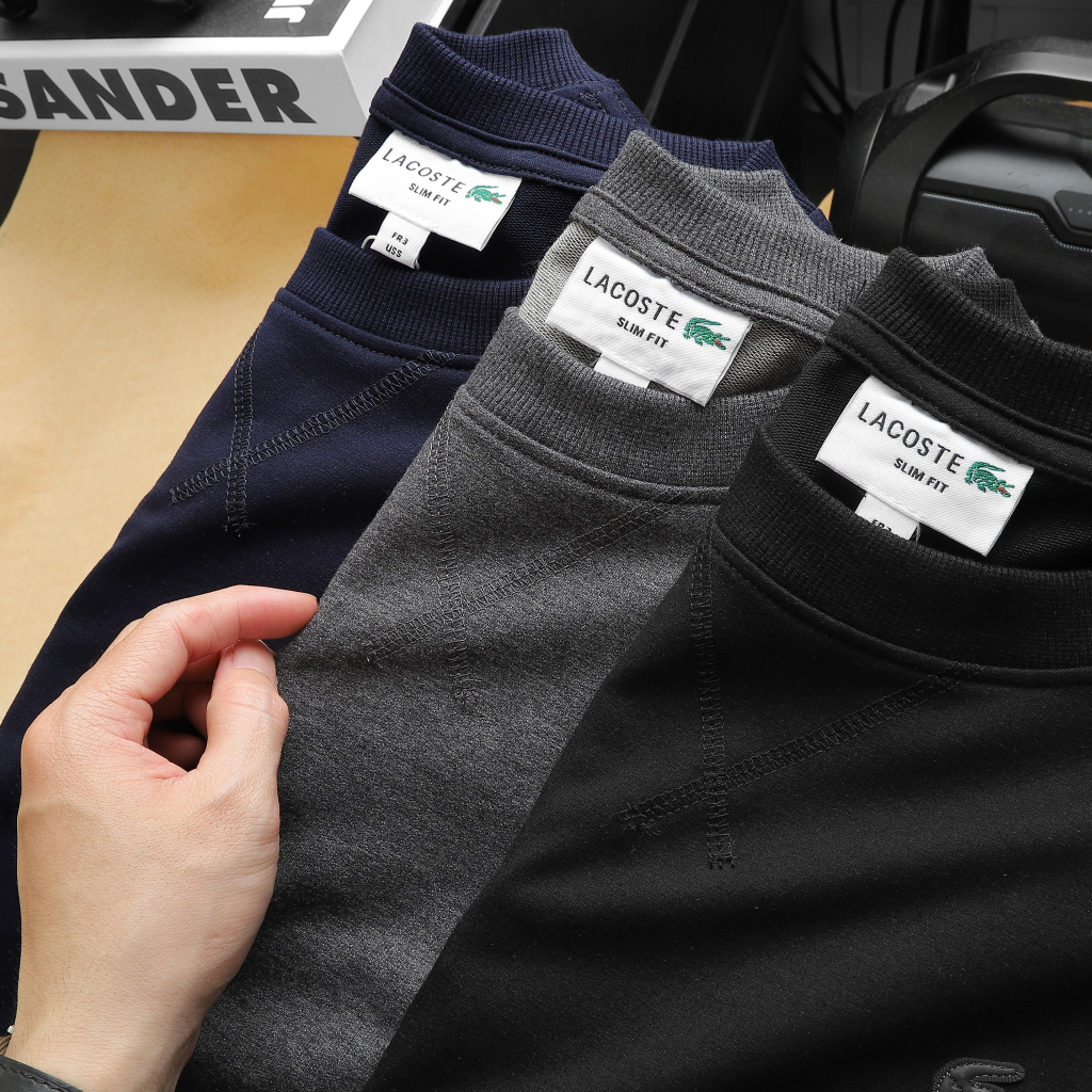 Áo thun nỉ dài tay unisex, áo sweater chất thun nỉ da cá, logo thêu LC10