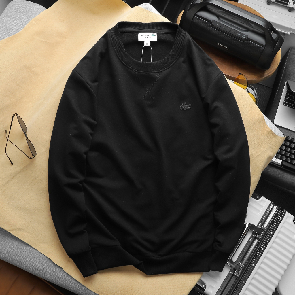 Áo thun nỉ dài tay unisex, áo sweater chất thun nỉ da cá, logo thêu LC10