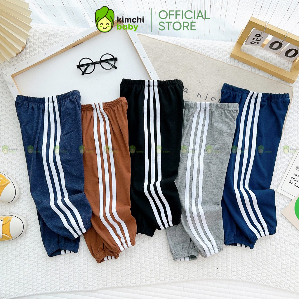 Quần Dài Cho Bé Trai, Bé Gái KIMCHIBABY Vải Cotton Dư Xịn Sọc Dọc, Quần Jogger Cho Bé Mặc Thu Đông CKQD302