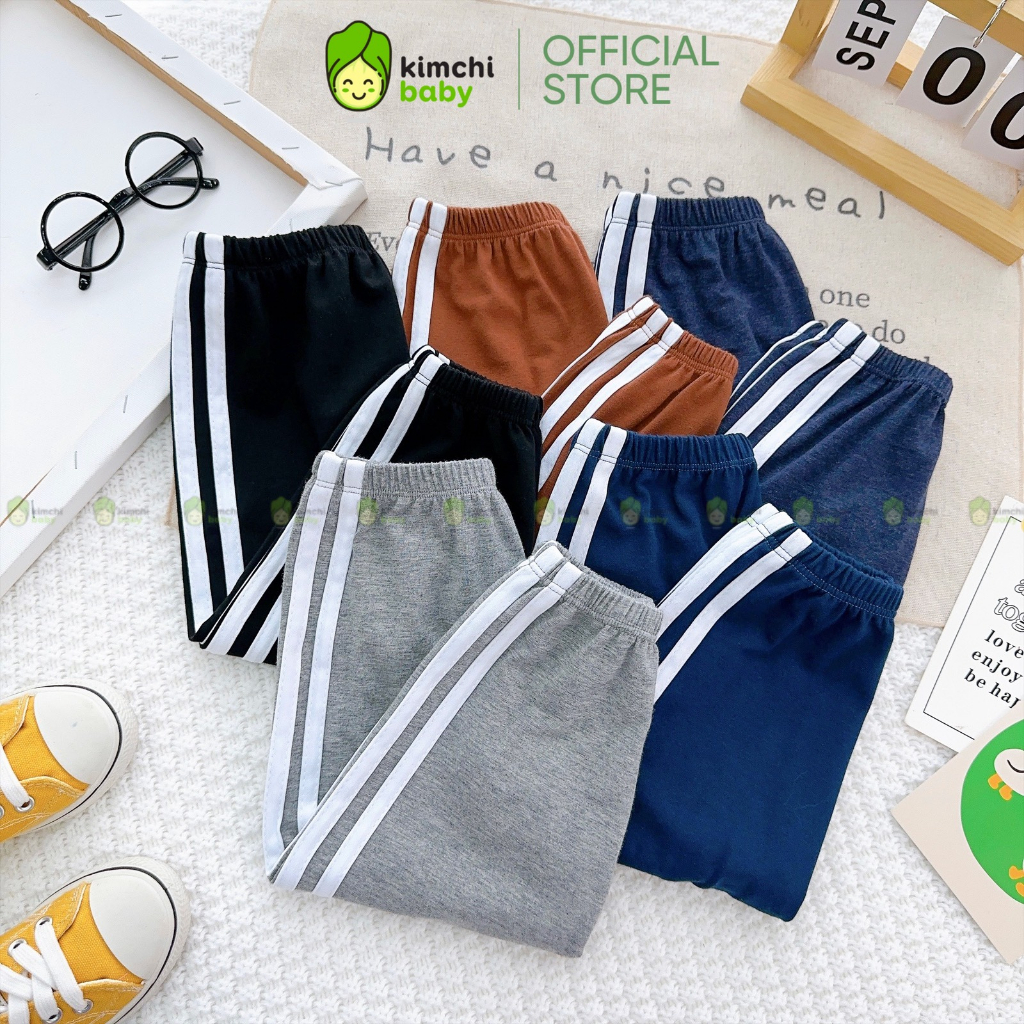 Quần Dài Cho Bé Trai, Bé Gái KIMCHIBABY Vải Cotton Dư Xịn Sọc Dọc, Quần Jogger Cho Bé Mặc Thu Đông CKQD302