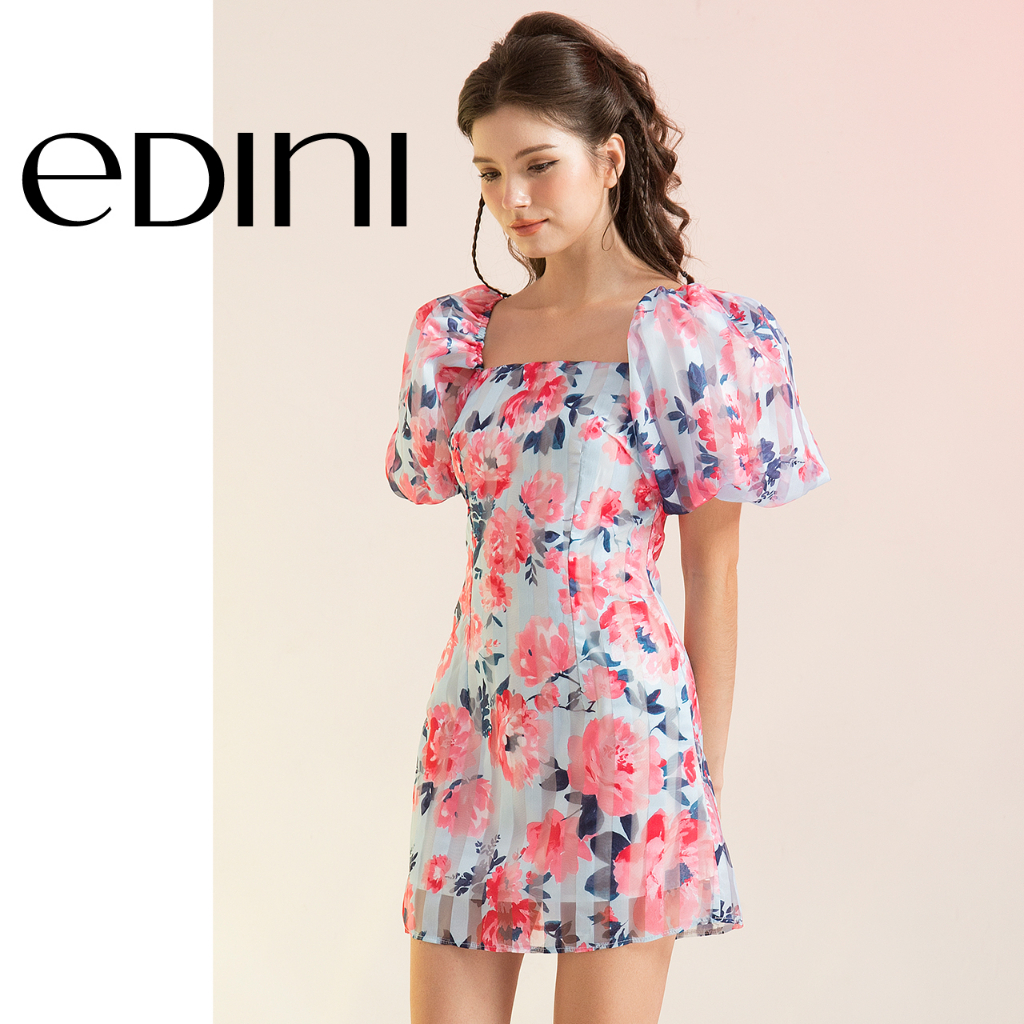 Đầm Mini Tay Phồng In Họa Tiết Trẻ Trung - EDINI - D1568