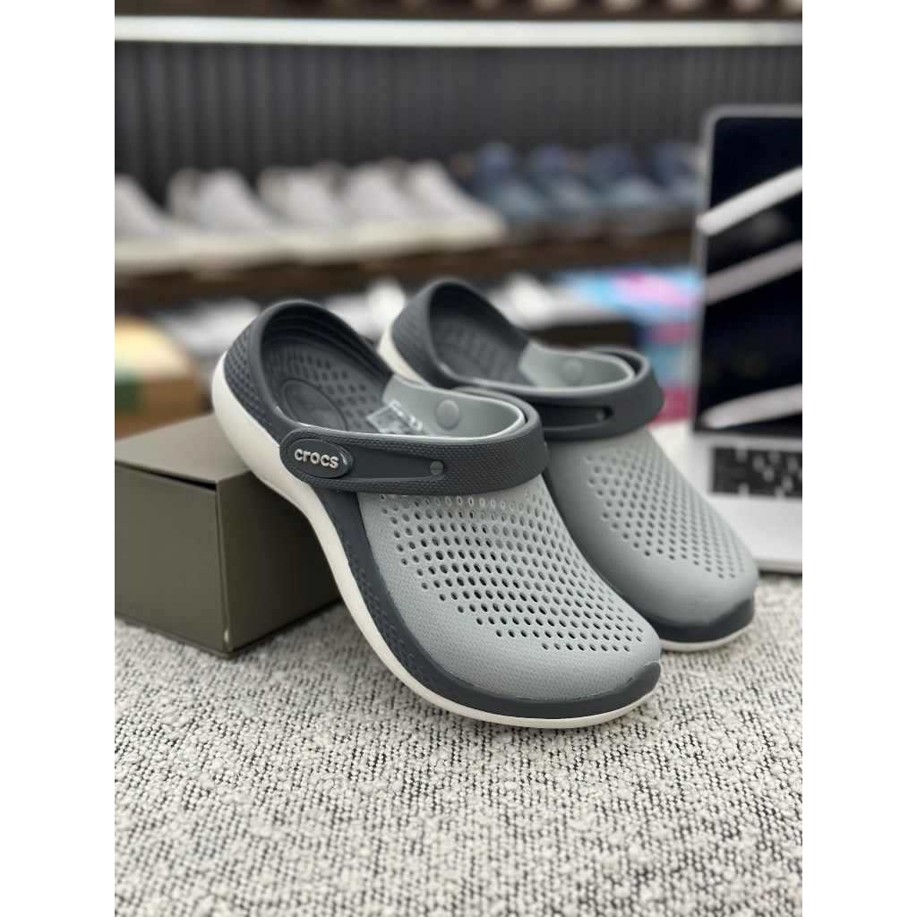 LCK2 - Dép Cross Literide Kids Clog 360 trẻ em unisex XÁM chất liệu nhựa đi mưa - Hàng chính hãng - Sấu vui vẻ Official