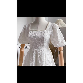Đầm Gấm Babydoll Tay Phồng Viền Ngọc Khoét Eo