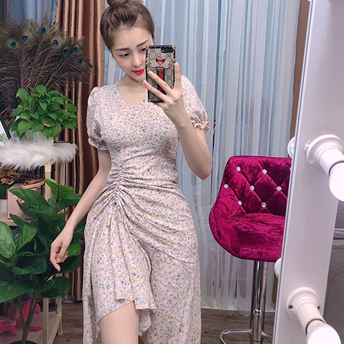 Đầm Hoa Nhí Ngắn Xẻ Tà Rút Dây Dễ Thương Bigsize Thoải Mái Mềm Mại Giá Rẻ Chất Lượng Anquachi A010