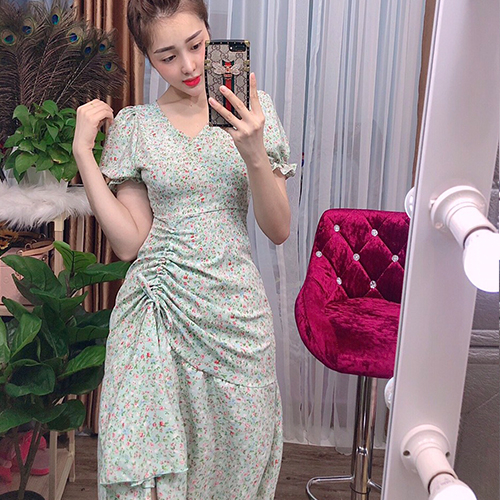 Đầm Hoa Nhí Ngắn Xẻ Tà Rút Dây Dễ Thương Bigsize Thoải Mái Mềm Mại Giá Rẻ Chất Lượng Anquachi A010