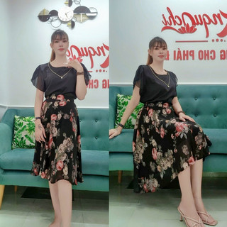 Đồ Bộ Trung Niên Nữ Cho Mẹ Sang Trọng Dự TiệcMawcj Nhà Bigsize Chất Lụa Váy Voan Mềm Mịn kèm Dây A111