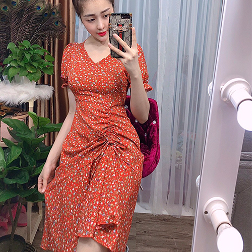 Đầm Hoa Nhí Ngắn Xẻ Tà Rút Dây Dễ Thương Bigsize Thoải Mái Mềm Mại Giá Rẻ Chất Lượng Anquachi A010
