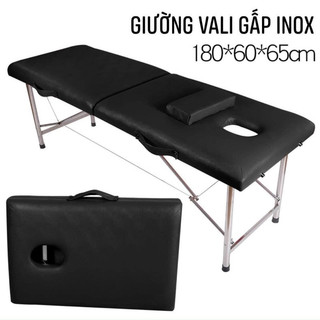 (Tặng kèm gối vuông) Giường Gấp Vali Phun Xăm Spa - Hàng Nhập Loại 1 chắc chắn, chất da siêu bền,bóng đẹp