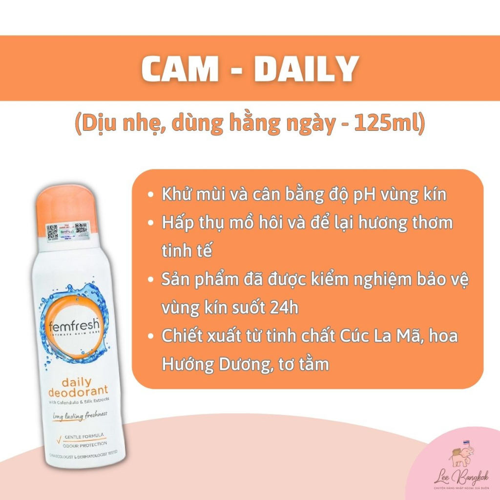 Xịt Thơm Mát Vùng Kín Femfresh Active, Daily Deodorant Spray 125ml - Khăn ướt vùng kín Sensitive, Daily 25 miếng