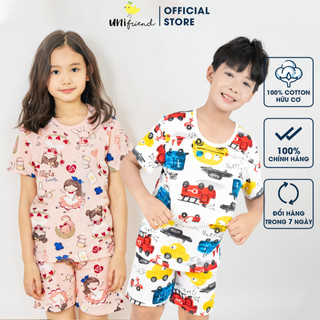 Đồ bộ ngắn tay thun cotton giấy cho bé trai, bé gái mặc nhà mùa hè Unifriend Hàn Quốc U2022-8. Size đại 5, 6, 8, 10 tuổi