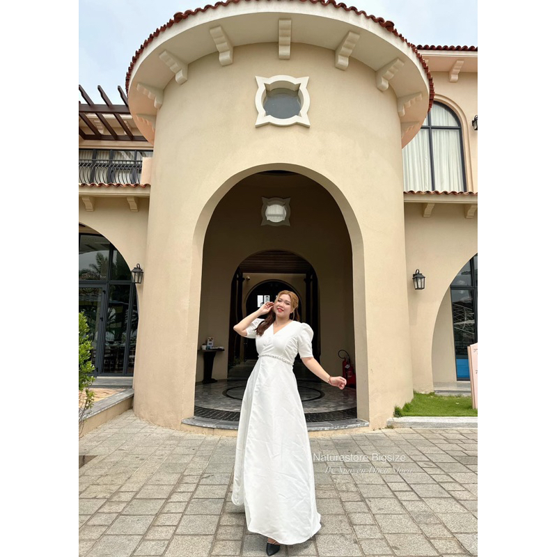 ĐẦM CÔ DÂU THIẾT KẾ - ĐẦM ĐI TIỆC TAFTA XẺ D0404