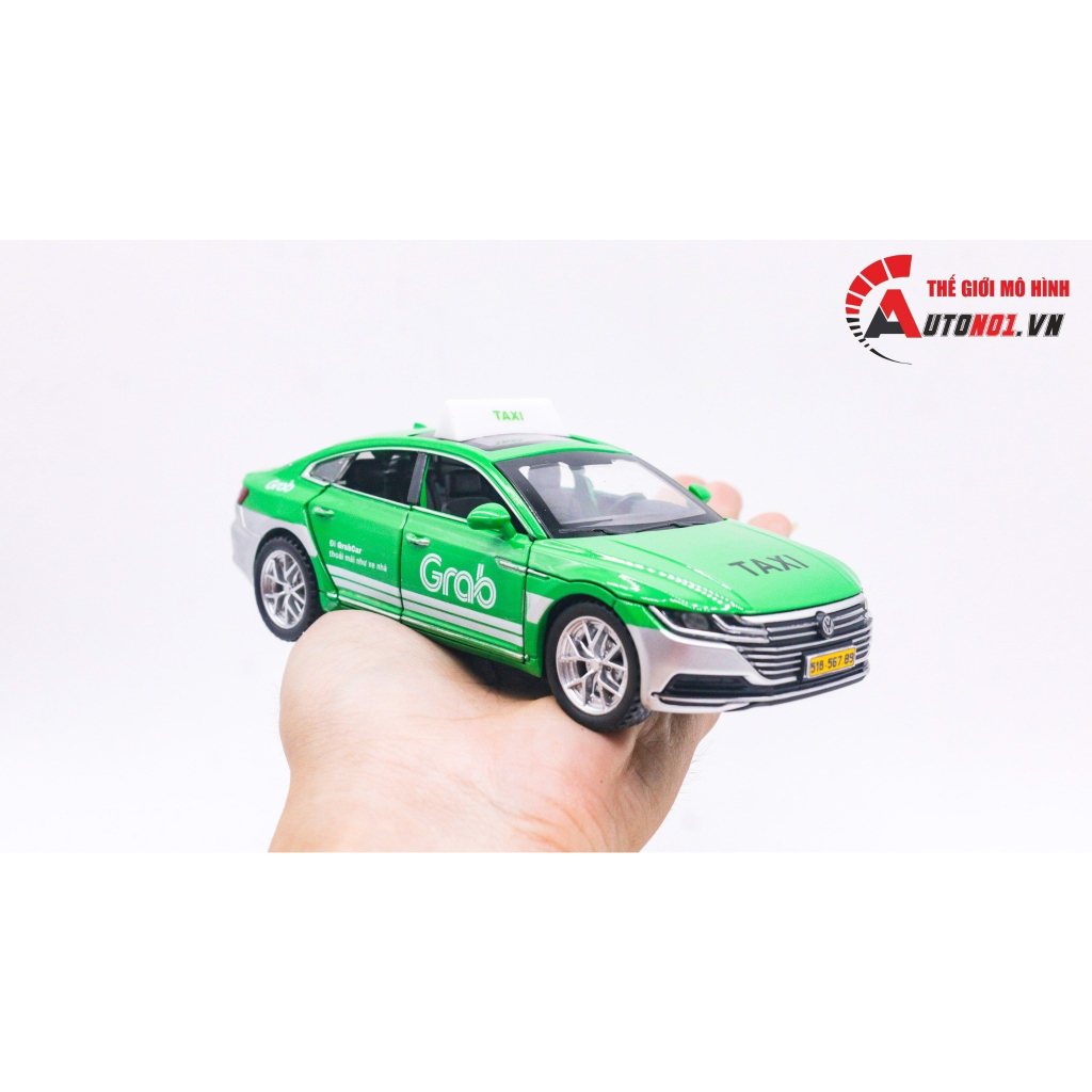 Mô hình xe ô tô dịch vụ taxi Volkwagen CC độ tem G.rab Be SM full open có âm thanh-đèn tỉ lệ 1:32