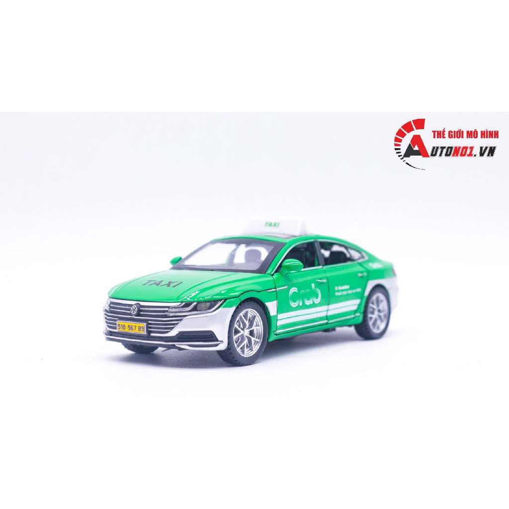 Mô hình xe ô tô dịch vụ taxi Volkwagen CC độ tem G.rab Be SM full open có âm thanh-đèn tỉ lệ 1:32