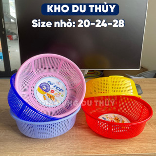 Rổ nhựa tròn lỗ nhỏ size rổ nhỏ từ 20-24-28 cm phù hợp vo gạo, đựng rau củ, rổ đựng dụng cụ học tập màu đỏ, vàng, hồng