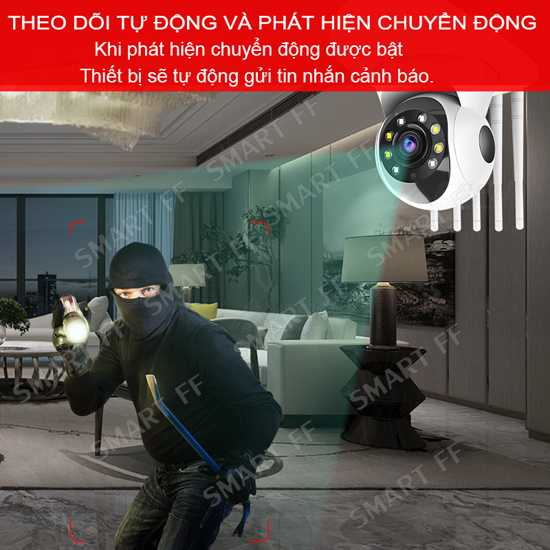 Camera wifi ip 360, QUAN SÁT RÕ NGÀY VÀ ĐÊM, KÈM THẺ NHỚ，5 ăng-ten，lưu trữ đám mây, tầm nhìn ban đêm đầy đủ màu sắc