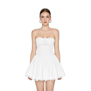 JUBIN STUDIO I Đầm cúp ngực đính hoa màu trắng bồng bềnh (Ballerina Dress)