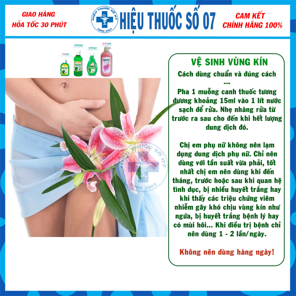 Dung dịch vệ sinh phụ nữ Gynofar gel 800ml, ddvs dùng ngoài giúp sát trùng ngoài da có vòi