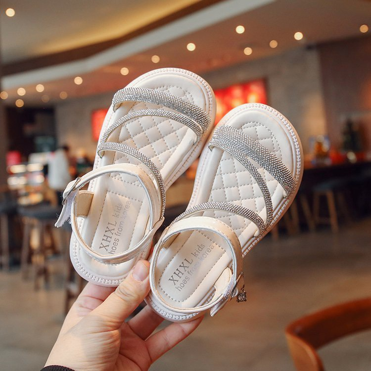 Dép Sandal Siêu Xinh Cho Bé Gái 4-14 Tuổi Dây Chéo Đính Đá Lấp Lánh Phong Cách Thời Trang