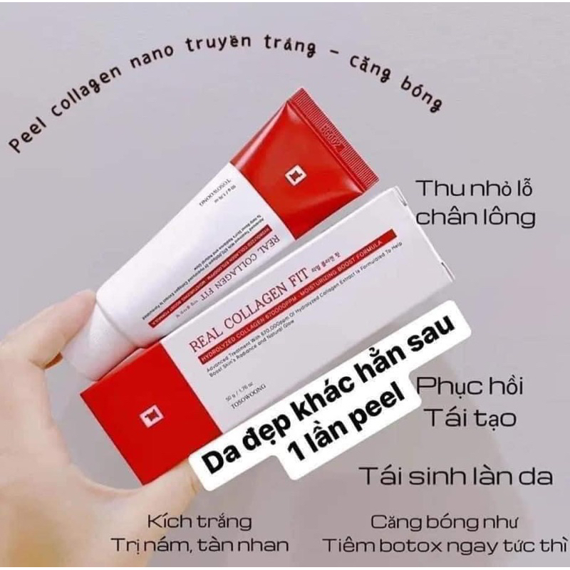 Peel collagen nano căng bóng, Real collagen fit Hàn Quốc 50ml. Giúp da trắng sáng, mịn màng Hàng chính hãng]