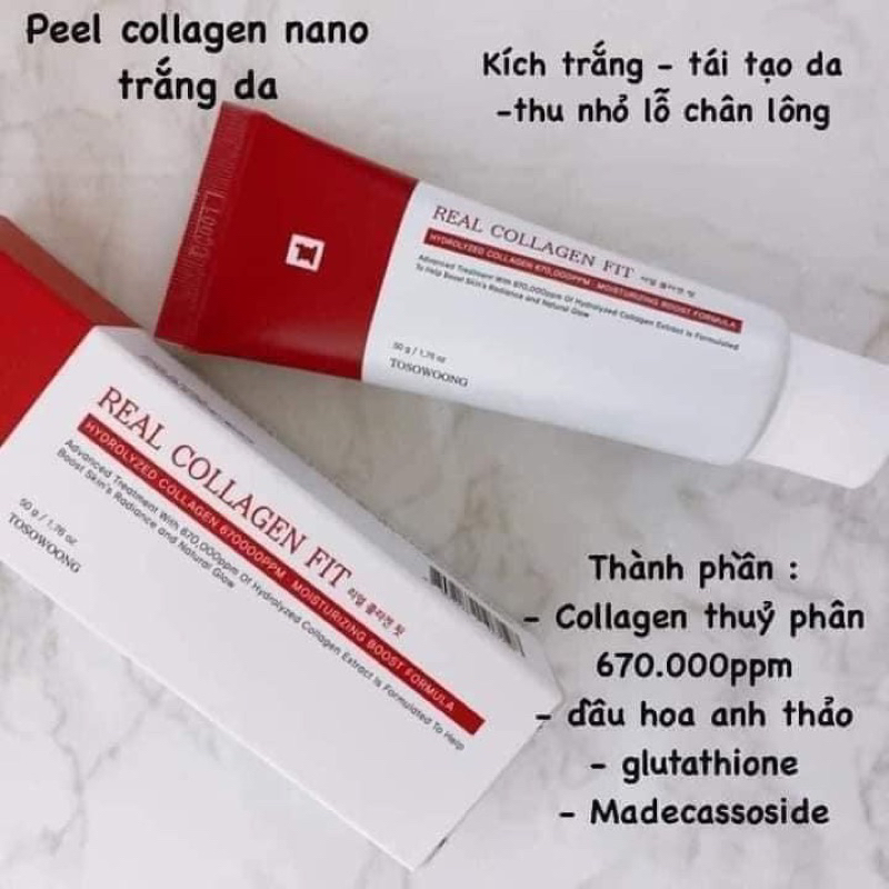 Peel collagen nano căng bóng, Real collagen fit Hàn Quốc 50ml. Giúp da trắng sáng, mịn màng Hàng chính hãng]