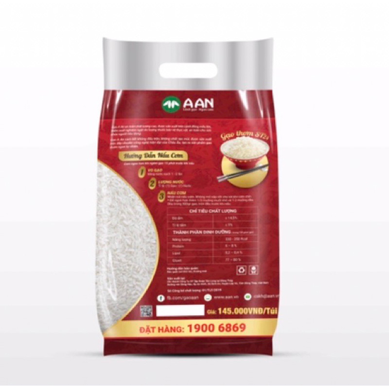 Hoả tốc - Gạo thơm ST24 A An - Gạo dẻo, thơm đặc sản sóc trăng Túi 5kg