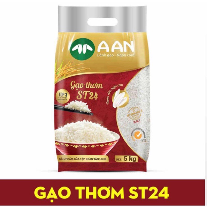 Hoả tốc - Gạo thơm ST24 A An - Gạo dẻo, thơm đặc sản sóc trăng Túi 5kg